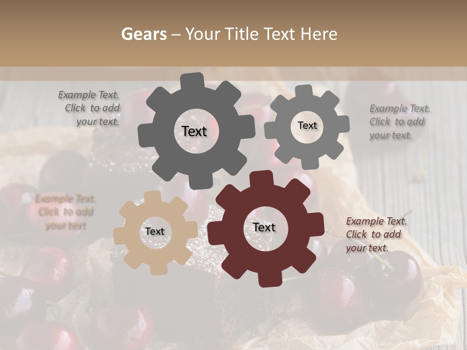 A Piece Of Cake With Cherries And A Cup Of Tea On A Wooden Table PowerPoint Template