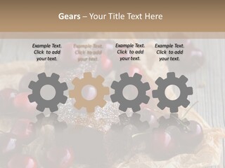 A Piece Of Cake With Cherries And A Cup Of Tea On A Wooden Table PowerPoint Template