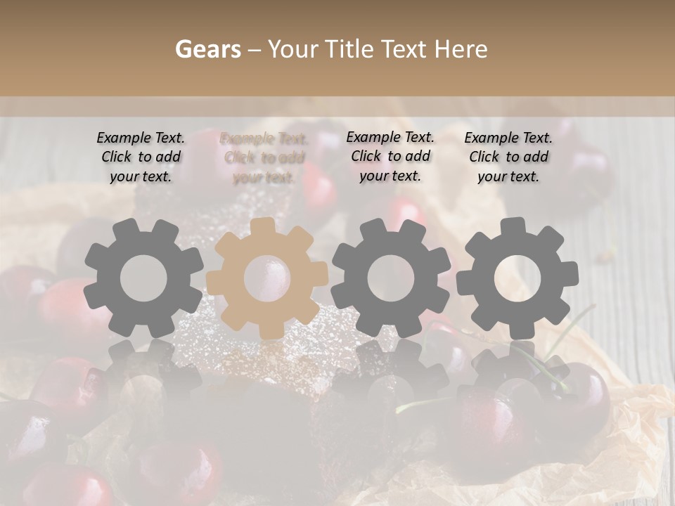 A Piece Of Cake With Cherries And A Cup Of Tea On A Wooden Table PowerPoint Template