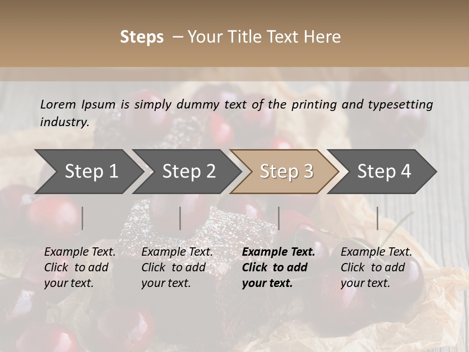 A Piece Of Cake With Cherries And A Cup Of Tea On A Wooden Table PowerPoint Template