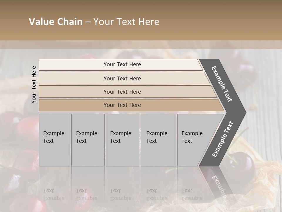 A Piece Of Cake With Cherries And A Cup Of Tea On A Wooden Table PowerPoint Template
