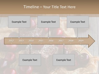 A Piece Of Cake With Cherries And A Cup Of Tea On A Wooden Table PowerPoint Template