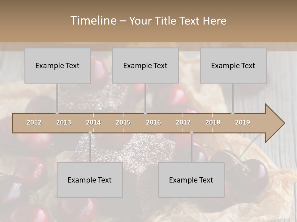 A Piece Of Cake With Cherries And A Cup Of Tea On A Wooden Table PowerPoint Template