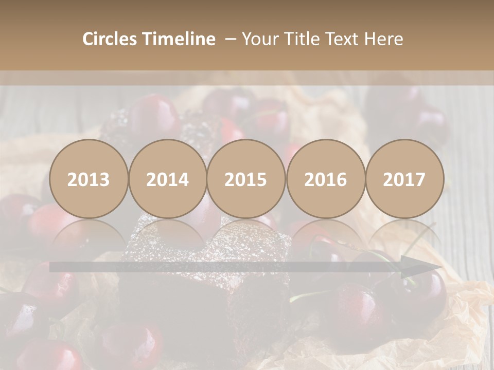 A Piece Of Cake With Cherries And A Cup Of Tea On A Wooden Table PowerPoint Template