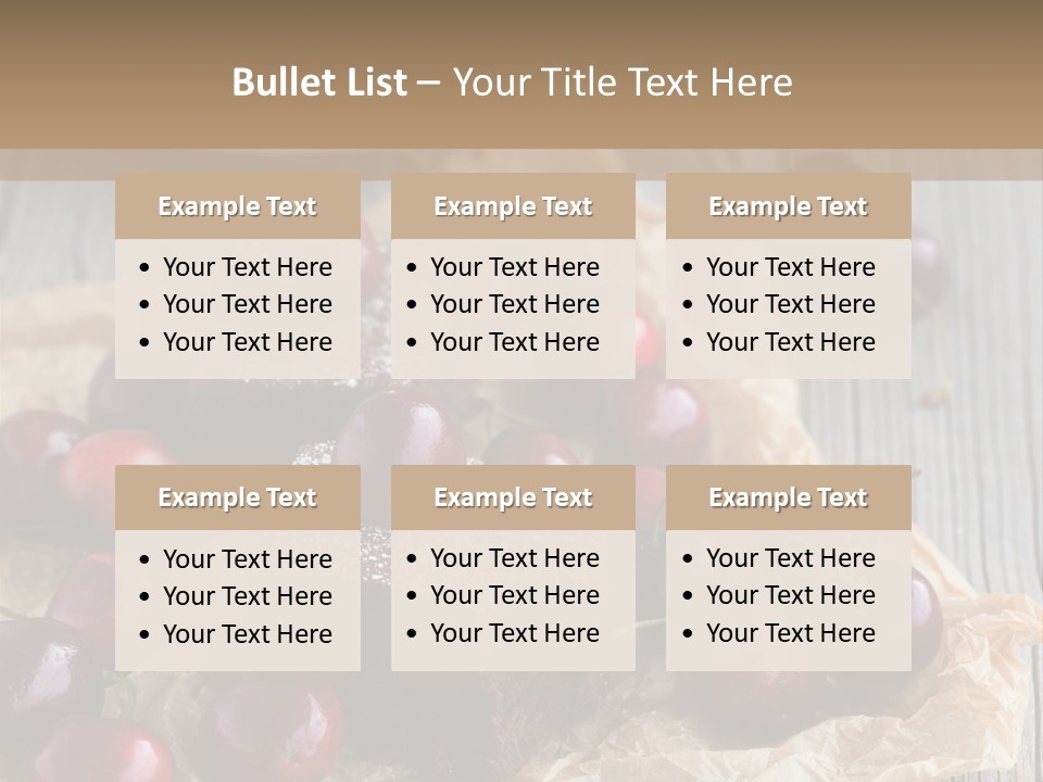 A Piece Of Cake With Cherries And A Cup Of Tea On A Wooden Table PowerPoint Template