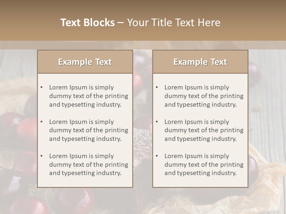 A Piece Of Cake With Cherries And A Cup Of Tea On A Wooden Table PowerPoint Template