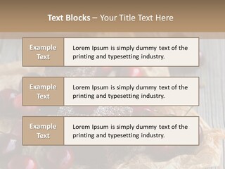 A Piece Of Cake With Cherries And A Cup Of Tea On A Wooden Table PowerPoint Template