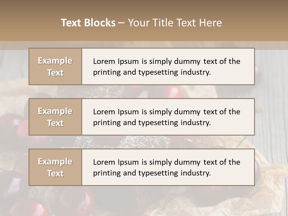 A Piece Of Cake With Cherries And A Cup Of Tea On A Wooden Table PowerPoint Template