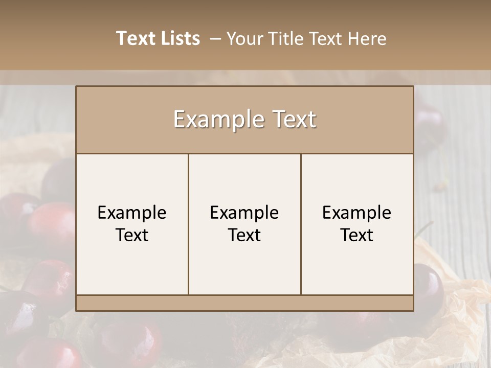 A Piece Of Cake With Cherries And A Cup Of Tea On A Wooden Table PowerPoint Template
