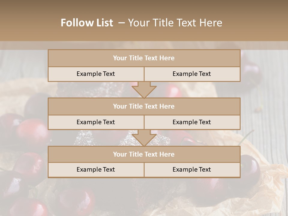 A Piece Of Cake With Cherries And A Cup Of Tea On A Wooden Table PowerPoint Template