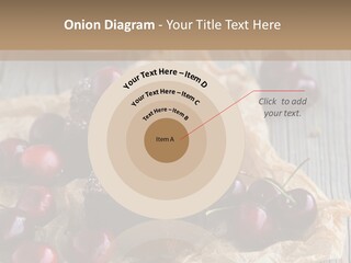 A Piece Of Cake With Cherries And A Cup Of Tea On A Wooden Table PowerPoint Template