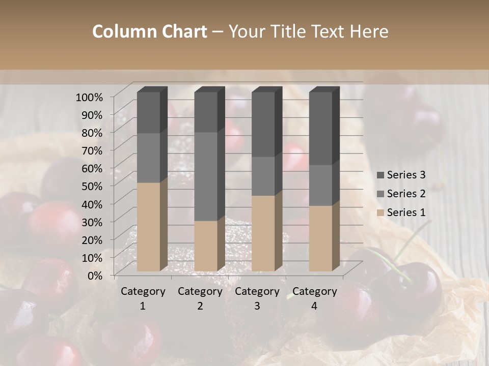 A Piece Of Cake With Cherries And A Cup Of Tea On A Wooden Table PowerPoint Template