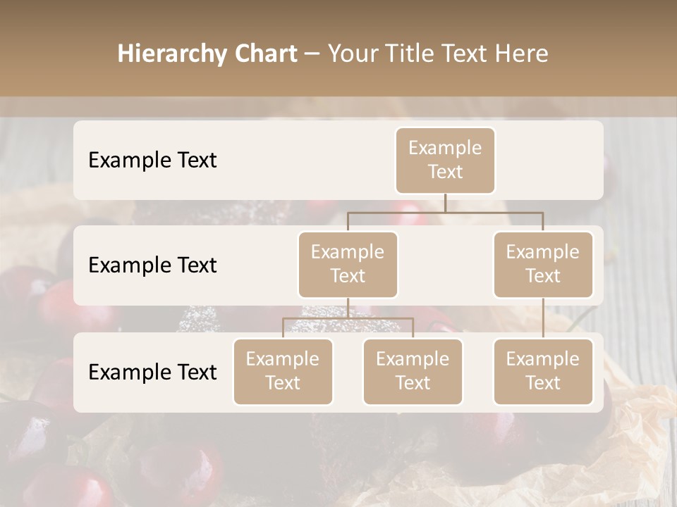 A Piece Of Cake With Cherries And A Cup Of Tea On A Wooden Table PowerPoint Template