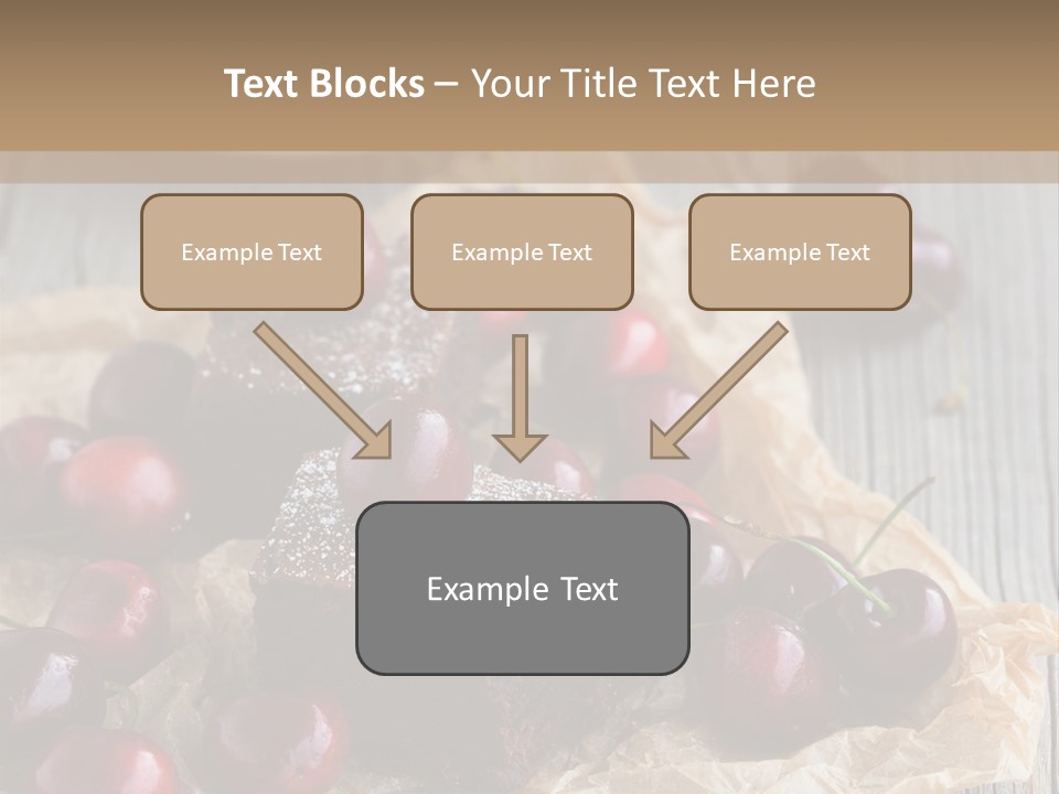 A Piece Of Cake With Cherries And A Cup Of Tea On A Wooden Table PowerPoint Template