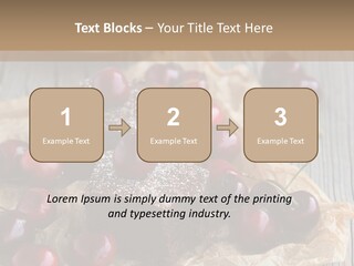 A Piece Of Cake With Cherries And A Cup Of Tea On A Wooden Table PowerPoint Template