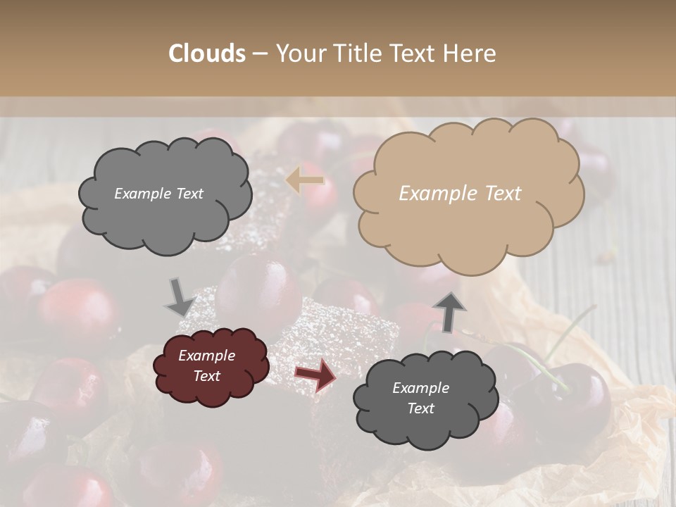 A Piece Of Cake With Cherries And A Cup Of Tea On A Wooden Table PowerPoint Template