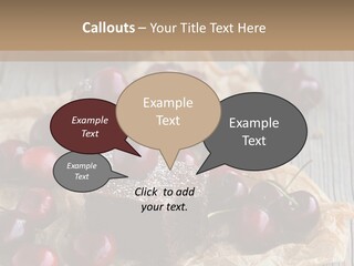 A Piece Of Cake With Cherries And A Cup Of Tea On A Wooden Table PowerPoint Template