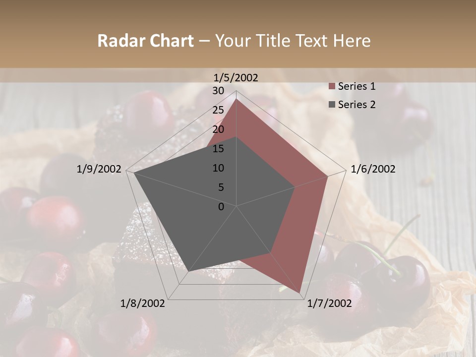 A Piece Of Cake With Cherries And A Cup Of Tea On A Wooden Table PowerPoint Template