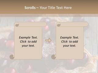 A Piece Of Cake With Cherries And A Cup Of Tea On A Wooden Table PowerPoint Template