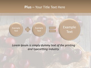 A Piece Of Cake With Cherries And A Cup Of Tea On A Wooden Table PowerPoint Template