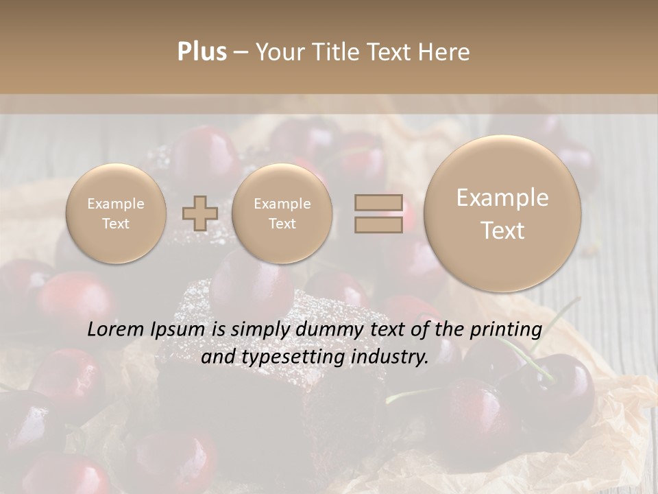 A Piece Of Cake With Cherries And A Cup Of Tea On A Wooden Table PowerPoint Template