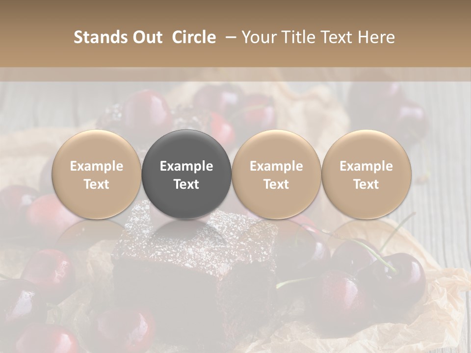 A Piece Of Cake With Cherries And A Cup Of Tea On A Wooden Table PowerPoint Template
