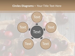 A Piece Of Cake With Cherries And A Cup Of Tea On A Wooden Table PowerPoint Template