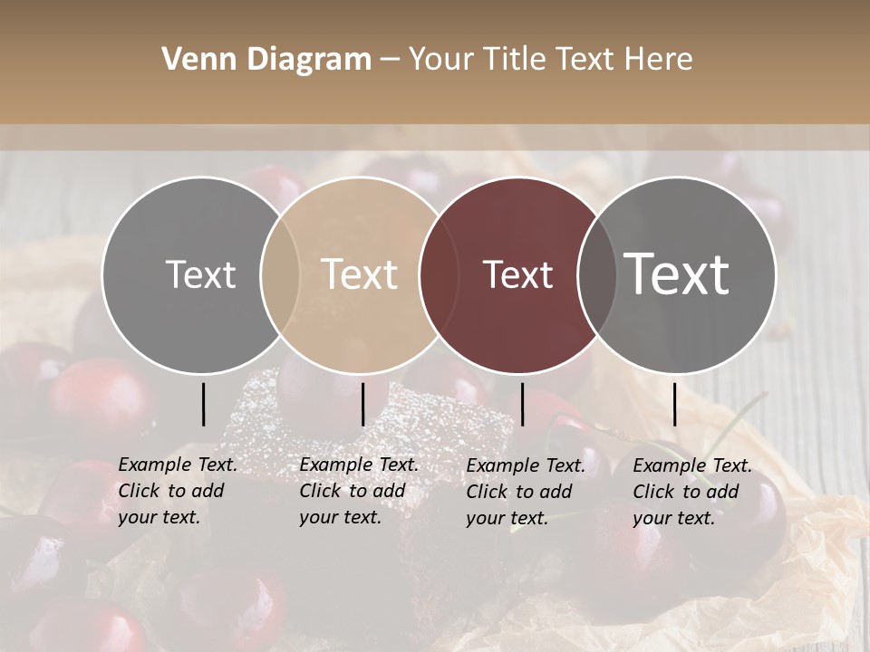 A Piece Of Cake With Cherries And A Cup Of Tea On A Wooden Table PowerPoint Template