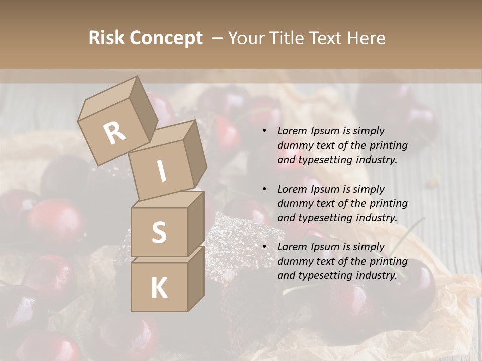 A Piece Of Cake With Cherries And A Cup Of Tea On A Wooden Table PowerPoint Template