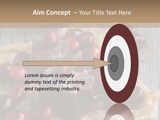 A Piece Of Cake With Cherries And A Cup Of Tea On A Wooden Table PowerPoint Template