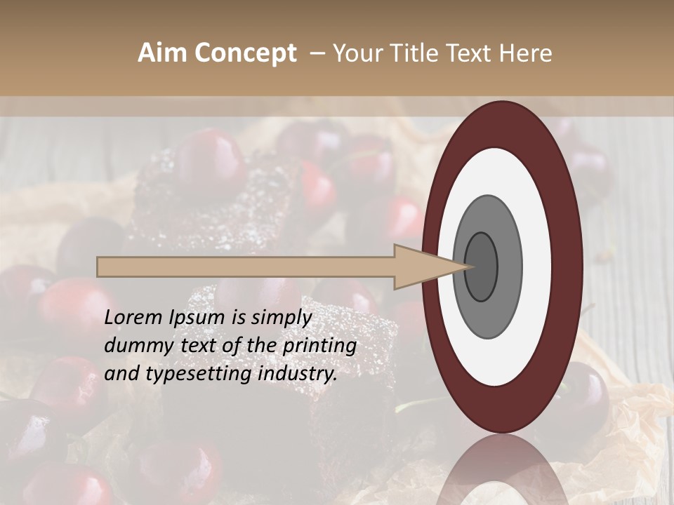 A Piece Of Cake With Cherries And A Cup Of Tea On A Wooden Table PowerPoint Template
