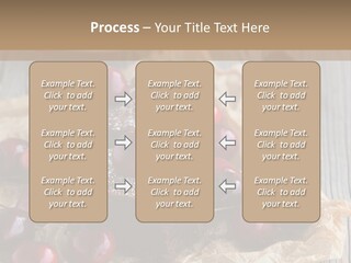 A Piece Of Cake With Cherries And A Cup Of Tea On A Wooden Table PowerPoint Template