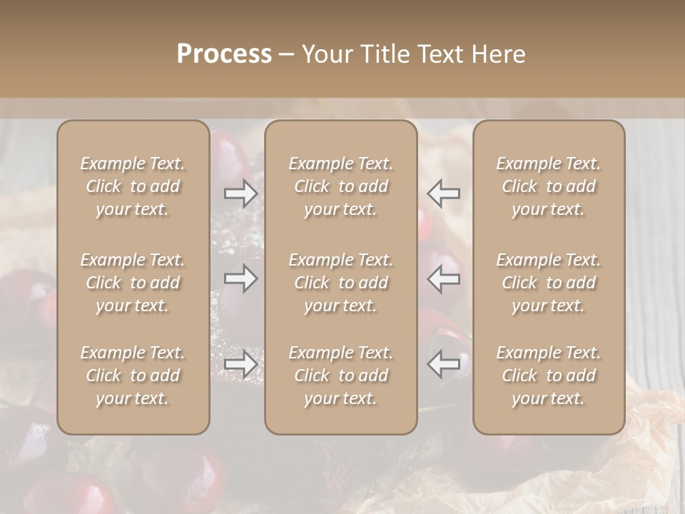 A Piece Of Cake With Cherries And A Cup Of Tea On A Wooden Table PowerPoint Template