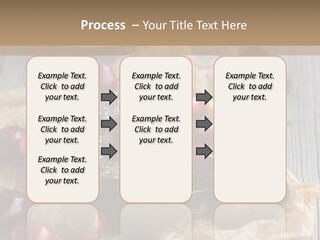 A Piece Of Cake With Cherries And A Cup Of Tea On A Wooden Table PowerPoint Template