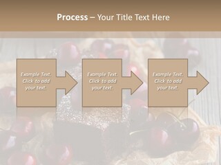 A Piece Of Cake With Cherries And A Cup Of Tea On A Wooden Table PowerPoint Template