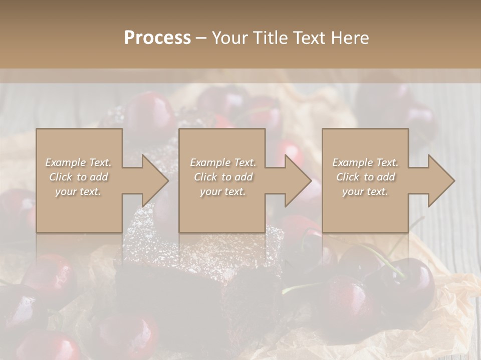 A Piece Of Cake With Cherries And A Cup Of Tea On A Wooden Table PowerPoint Template