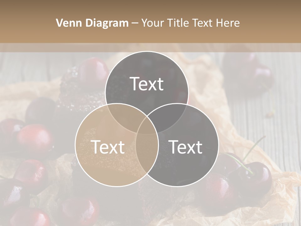 A Piece Of Cake With Cherries And A Cup Of Tea On A Wooden Table PowerPoint Template