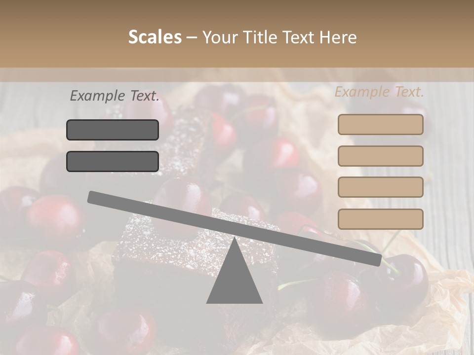 A Piece Of Cake With Cherries And A Cup Of Tea On A Wooden Table PowerPoint Template