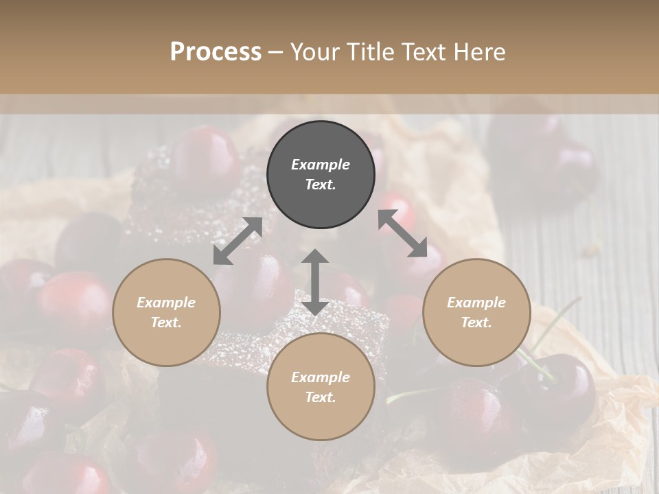 A Piece Of Cake With Cherries And A Cup Of Tea On A Wooden Table PowerPoint Template