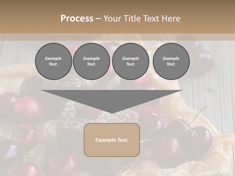 A Piece Of Cake With Cherries And A Cup Of Tea On A Wooden Table PowerPoint Template