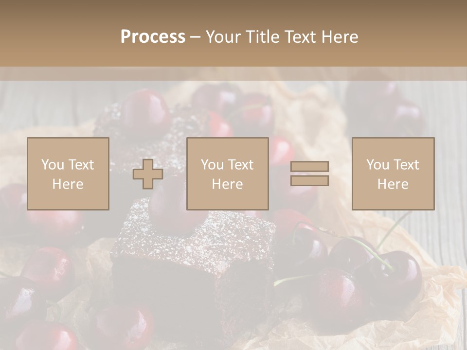 A Piece Of Cake With Cherries And A Cup Of Tea On A Wooden Table PowerPoint Template