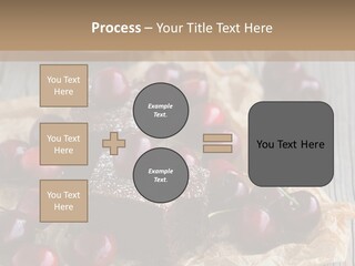 A Piece Of Cake With Cherries And A Cup Of Tea On A Wooden Table PowerPoint Template