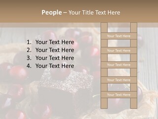 A Piece Of Cake With Cherries And A Cup Of Tea On A Wooden Table PowerPoint Template