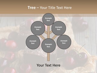 A Piece Of Cake With Cherries And A Cup Of Tea On A Wooden Table PowerPoint Template