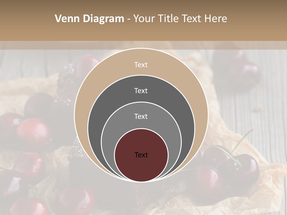 A Piece Of Cake With Cherries And A Cup Of Tea On A Wooden Table PowerPoint Template