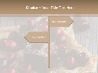A Piece Of Cake With Cherries And A Cup Of Tea On A Wooden Table PowerPoint Template