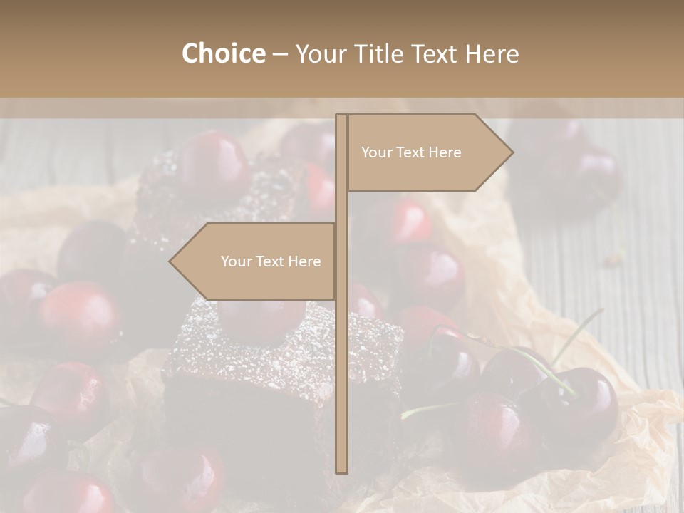 A Piece Of Cake With Cherries And A Cup Of Tea On A Wooden Table PowerPoint Template
