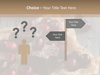 A Piece Of Cake With Cherries And A Cup Of Tea On A Wooden Table PowerPoint Template