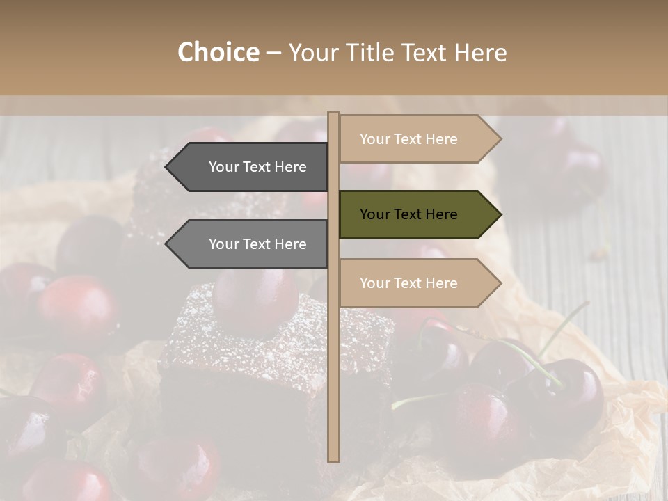 A Piece Of Cake With Cherries And A Cup Of Tea On A Wooden Table PowerPoint Template