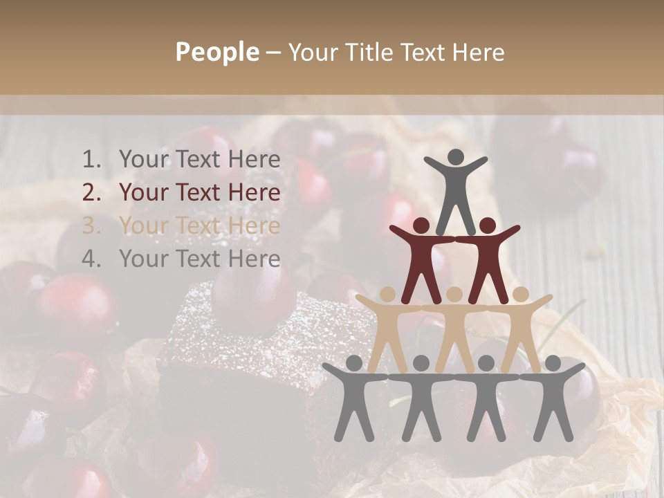 A Piece Of Cake With Cherries And A Cup Of Tea On A Wooden Table PowerPoint Template